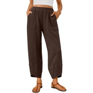 Trendy Queen Women’s Wide Leg Pants Boho Summer Capri Palazzo Harem Casual Barrel Sweatpants Baggy Slacks with Pockets(Brown)