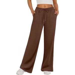 Trendy Queen Womens Wide Leg Sweatpants Baggy Drawstring Low Rise Lounge Pants 2025 Fall Joggers with Pockets(Brown)
