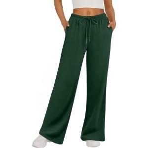 Trendy Queen Womens Wide Leg Sweatpants Baggy Drawstring Low Rise Lounge Pants 2025 Fall Joggers with Pockets(Darkgreen)
