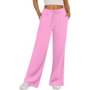 Trendy Queen Womens Wide Leg Sweatpants Baggy Drawstring Low Rise Lounge Pants 2025 Fall Joggers with Pockets(Pink)
