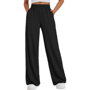 Trendy Queen Women’s Wide Leg Sweatpants Baggy Y2K High Waisted Joggers Fall Fashion Clothes with Pockets 2025(Black)