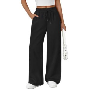 Trendy Queen Womens Wide Leg Sweatpants Drawstring High Waisted Lounge Barrel Pants Fall Baggy Athletic Joggers with Pockets(Black)