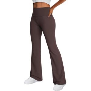 Trendy Queen Women’s Wide Leg Yoga Pants Bootcut Workout Flare Leggings Trendy High Waisted Fold Over 2025 Fall Outfits(Brown)