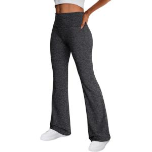 Trendy Queen Women’s Wide Leg Yoga Pants Bootcut Workout Flare Leggings Trendy High Waisted Fold Over 2025 Fall Outfits(Charcoal)