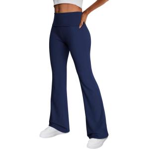 Trendy Queen Women’s Wide Leg Yoga Pants Bootcut Workout Flare Leggings Trendy High Waisted Fold Over 2025 Fall Outfits(Navy)