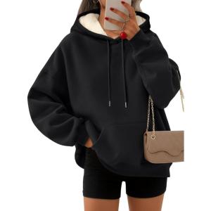 Trendy Queen Women’s Winter Fleece Sherpa Lined Hoodie Casual Warm Pullover Hooded Sweatshirt(Black)