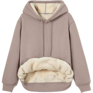 Trendy Queen Women’s Winter Fleece Sherpa Lined Hoodie Casual Warm Pullover Hooded Sweatshirt(Coffee Grey)