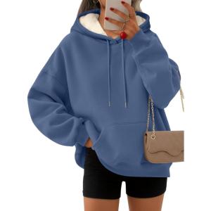 Trendy Queen Women’s Winter Fleece Sherpa Lined Hoodie Casual Warm Pullover Hooded Sweatshirt(Dusty Blue)