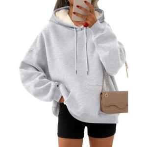 Trendy Queen Women’s Winter Fleece Sherpa Lined Hoodie Casual Warm Pullover Hooded Sweatshirt(Heather Grey)