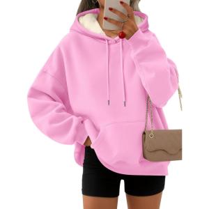Trendy Queen Women’s Winter Fleece Sherpa Lined Hoodie Casual Warm Pullover Hooded Sweatshirt(Pink)