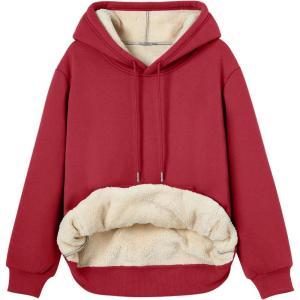 Trendy Queen Women’s Winter Fleece Sherpa Lined Hoodie Casual Warm Pullover Hooded Sweatshirt(Red)