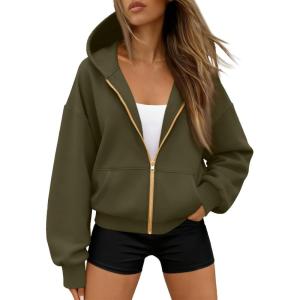 Trendy Queen Womens Zip Up Hoodies Fall Fashion Sweatshirt 2025 Clothes Y2K Cropped Jackets Cute Winter Outfits(Armygreen)