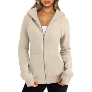 Trendy Queen Womens Zip Up Hoodies Fleece Jackets Oversized Sweatshirts Fall Fashion Outfits Sweaters Winter Clothes(Apricot)