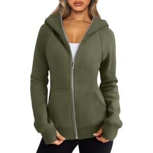 Trendy Queen Womens Zip Up Hoodies Fleece Jackets Oversized Sweatshirts Fall Fashion Outfits Sweaters Winter Clothes(Armygreen)