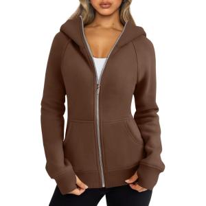 Trendy Queen Womens Zip Up Hoodies Fleece Jackets Oversized Sweatshirts Fall Fashion Outfits Sweaters Winter Clothes(Chocolate Brown)
