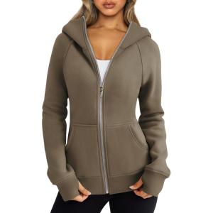 Trendy Queen Womens Zip Up Hoodies Fleece Jackets Oversized Sweatshirts Fall Fashion Outfits Sweaters Winter Clothes(Coffee)