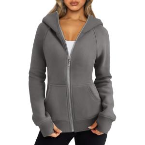 Trendy Queen Womens Zip Up Hoodies Fleece Jackets Oversized Sweatshirts Fall Fashion Outfits Sweaters Winter Clothes(Darkgrey)