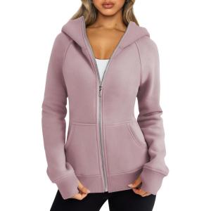 Trendy Queen Womens Zip Up Hoodies Fleece Jackets Oversized Sweatshirts Fall Fashion Outfits Sweaters Winter Clothes(Darkpink)