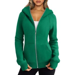 Trendy Queen Womens Zip Up Hoodies Fleece Jackets Oversized Sweatshirts Fall Fashion Outfits Sweaters Winter Clothes(Grassgreen)