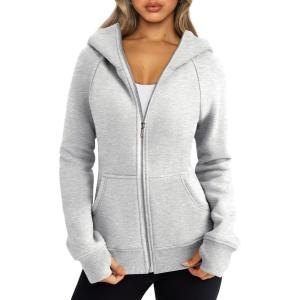Trendy Queen Womens Zip Up Hoodies Fleece Jackets Oversized Sweatshirts Fall Fashion Outfits Sweaters Winter Clothes(Grey)
