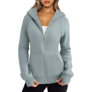 Trendy Queen Womens Zip Up Hoodies Fleece Jackets Oversized Sweatshirts Fall Fashion Outfits Sweaters Winter Clothes(Greygreen)
