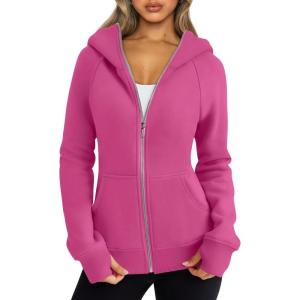 Trendy Queen Womens Zip Up Hoodies Fleece Jackets Oversized Sweatshirts Fall Fashion Outfits Sweaters Winter Clothes(Hotpink)
