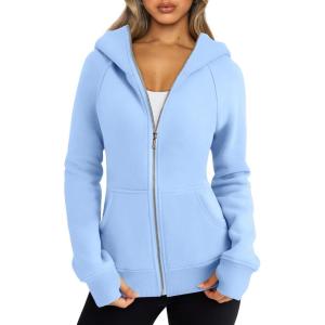 Trendy Queen Womens Zip Up Hoodies Fleece Jackets Oversized Sweatshirts Fall Fashion Outfits Sweaters Winter Clothes(Lightblue)