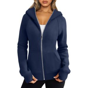 Trendy Queen Womens Zip Up Hoodies Fleece Jackets Oversized Sweatshirts Fall Fashion Outfits Sweaters Winter Clothes(Navy)