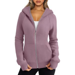Trendy Queen Womens Zip Up Hoodies Fleece Jackets Oversized Sweatshirts Fall Fashion Outfits Sweaters Winter Clothes(Nutmeg)