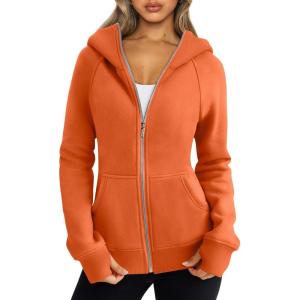 Trendy Queen Womens Zip Up Hoodies Fleece Jackets Oversized Sweatshirts Fall Fashion Outfits Sweaters Winter Clothes(Orange)