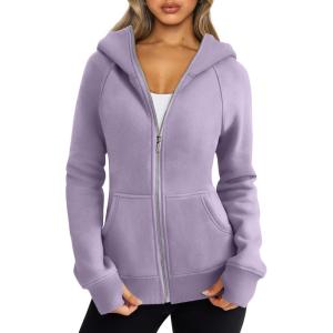Trendy Queen Womens Zip Up Hoodies Fleece Jackets Oversized Sweatshirts Fall Fashion Outfits Sweaters Winter Clothes(Purple)