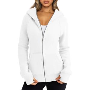 Trendy Queen Womens Zip Up Hoodies Fleece Jackets Oversized Sweatshirts Fall Fashion Outfits Sweaters Winter Clothes(White)