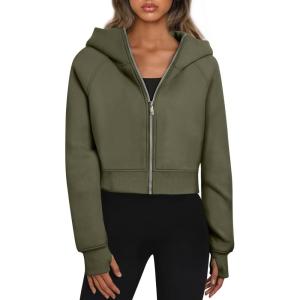 Trendy Queen Womens Zip Up Hoodies Jackets Cropped Sweatshirts Fleece Fall Outfits Casual Comfy Y2k Tops Winter Clothes 2025(Armygreen)