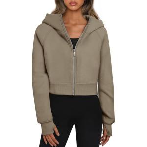 Trendy Queen Womens Zip Up Hoodies Jackets Cropped Sweatshirts Fleece Fall Outfits Casual Comfy Y2k Tops Winter Clothes 2025(Coffee)