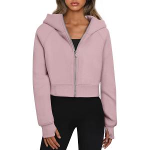 Trendy Queen Womens Zip Up Hoodies Jackets Cropped Sweatshirts Fleece Fall Outfits Casual Comfy Y2k Tops Winter Clothes 2025(Darkpink)