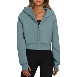 Trendy Queen Womens Zip Up Hoodies Jackets Cropped Sweatshirts Fleece Fall Outfits Casual Comfy Y2k Tops Winter Clothes 2025(Green)