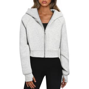 Trendy Queen Womens Zip Up Hoodies Jackets Cropped Sweatshirts Fleece Fall Outfits Casual Comfy Y2k Tops Winter Clothes 2025(Grey)