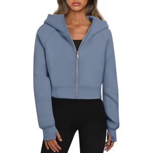 Trendy Queen Womens Zip Up Hoodies Jackets Cropped Sweatshirts Fleece Fall Outfits Casual Comfy Y2k Tops Winter Clothes 2025(Greyblue)