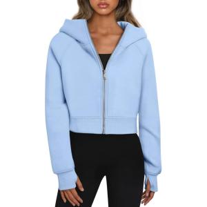 Trendy Queen Womens Zip Up Hoodies Jackets Cropped Sweatshirts Fleece Fall Outfits Casual Comfy Y2k Tops Winter Clothes 2025(Lightblue)