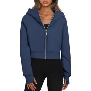 Trendy Queen Womens Zip Up Hoodies Jackets Cropped Sweatshirts Fleece Fall Outfits Casual Comfy Y2k Tops Winter Clothes 2025(Navyblue)