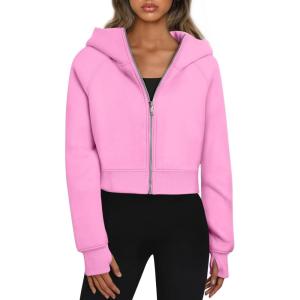 Trendy Queen Womens Zip Up Hoodies Jackets Cropped Sweatshirts Fleece Fall Outfits Casual Comfy Y2k Tops Winter Clothes 2025(Pink)