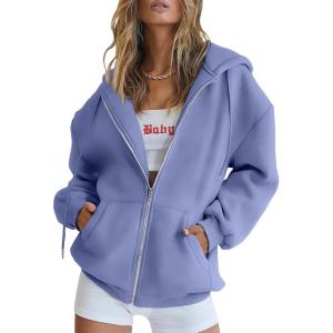 Trendy Queen Womens Zip Up Hoodies Oversized Sweatshirts Fall School Fashion Outfits Casual Jackets 2025 Winter Clothes(Blue Purple)