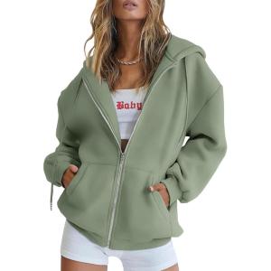 Trendy Queen Womens Zip Up Hoodies Oversized Sweatshirts Fall School Fashion Outfits Casual Jackets 2025 Winter Clothes(Lightgreen)
