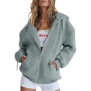 Trendy Queen Womens Zip Up Hoodies Oversized Sweatshirts Fall School Fashion Outfits Casual Jackets 2025 Winter Clothes(Sage)