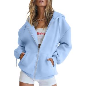 Trendy Queen Womens Zip Up Hoodies Oversized Sweatshirts Fall School Fashion Outfits Casual Jackets 2025 Winter Clothes(Sky Blue)