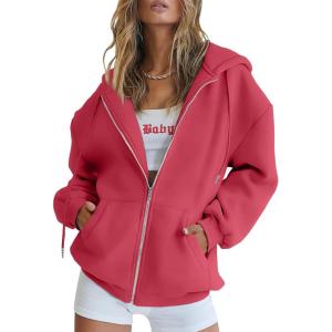 Trendy Queen Womens Zip Up Hoodies Oversized Sweatshirts Fall School Fashion Outfits Casual Jackets 2025 Winter Clothes(Watermelon)