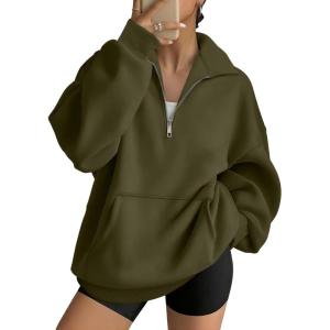 Trendy Queen Womens Zip Up Hoodies Oversized Sweatshirts Preppy Clothes Fall Teen Girls Outfits Fashion Crewneck Pullover(Armygreen)