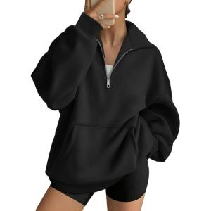 Trendy Queen Womens Zip Up Hoodies Oversized Sweatshirts Preppy Clothes Fall Teen Girls Outfits Fashion Crewneck Pullover(Black)