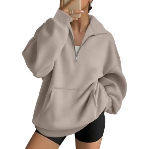 Trendy Queen Womens Zip Up Hoodies Oversized Sweatshirts Preppy Clothes Fall Teen Girls Outfits Fashion Crewneck Pullover(Coffeegrey)