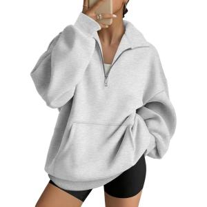 Trendy Queen Womens Zip Up Hoodies Oversized Sweatshirts Preppy Clothes Fall Teen Girls Outfits Fashion Crewneck Pullover(Grey)